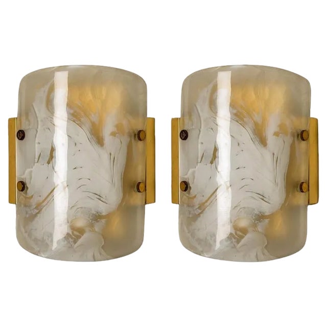 Glass and Brass Wall Sconces from Kalmar, 1960s, Set of 2 For Sale