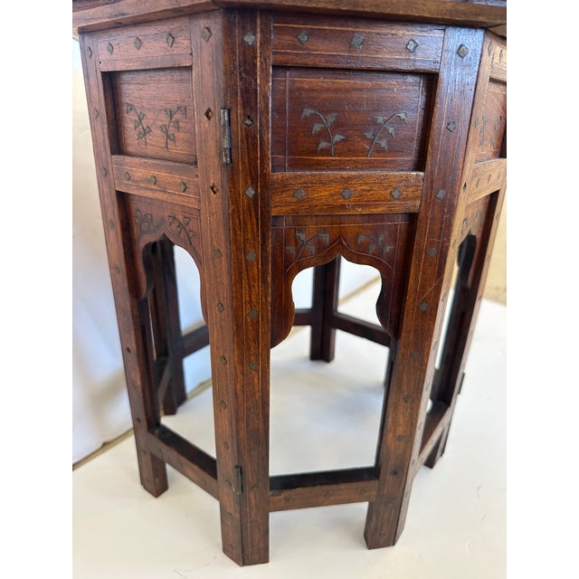 Octagonal Vintage Inlaid Moroccan Side Table For Sale - Image 12 of 14