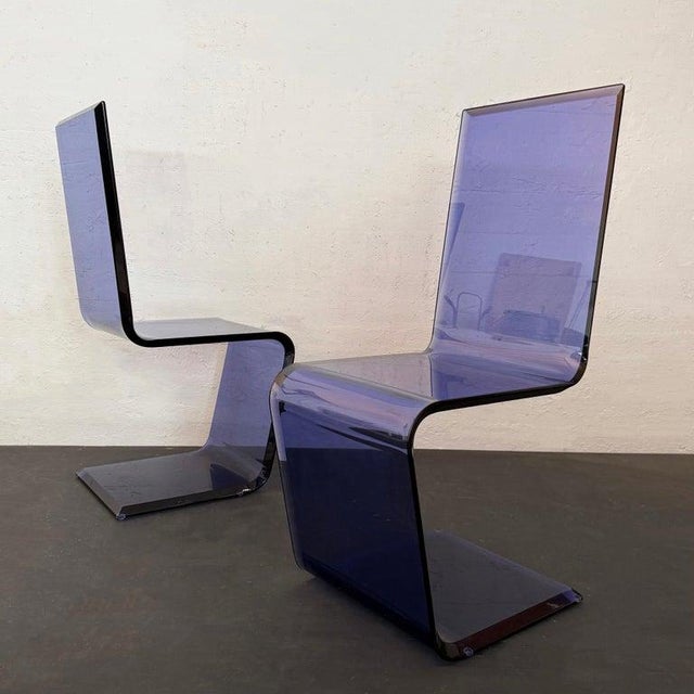 1990s Pair of Post-Modern Blue Lucite Invisible Chairs by Shlomi Haziza for HStudio For Sale - Image 9 of 10