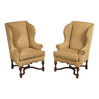 Lee Jofa Pair Of Custom Upholstered Wingback "Mayfair" Armchairs For Sale