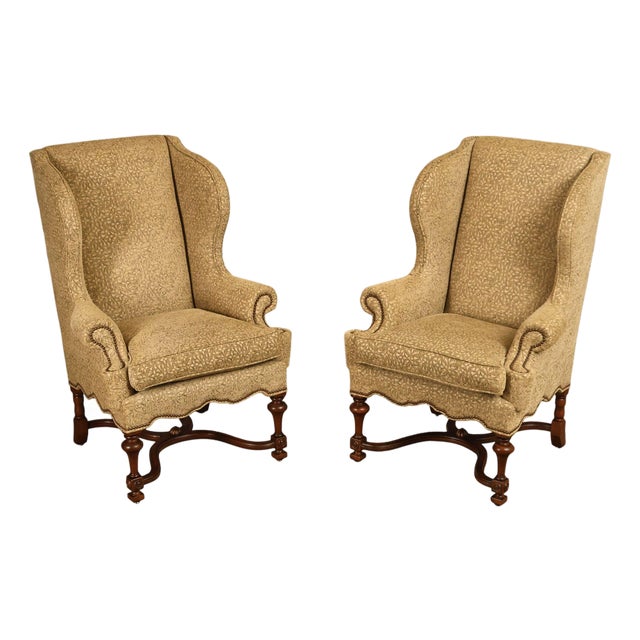 Lee Jofa Pair Of Custom Upholstered Wingback "Mayfair" Armchairs For Sale
