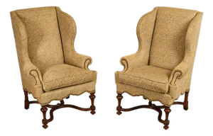 Lee Jofa Pair Of Custom Upholstered Wingback "Mayfair" Armchairs