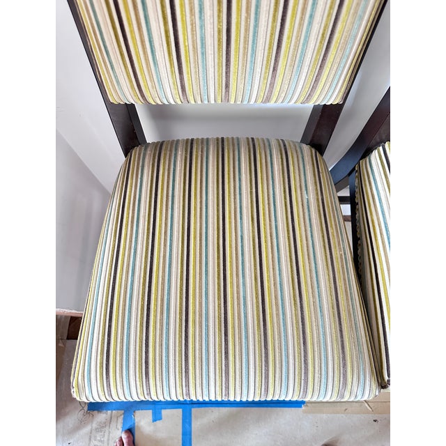 Cherish-Bar Stool from Crate & Barrel With Romo striped textured velvet upholstery seat covering. Lightly used. Height 46...