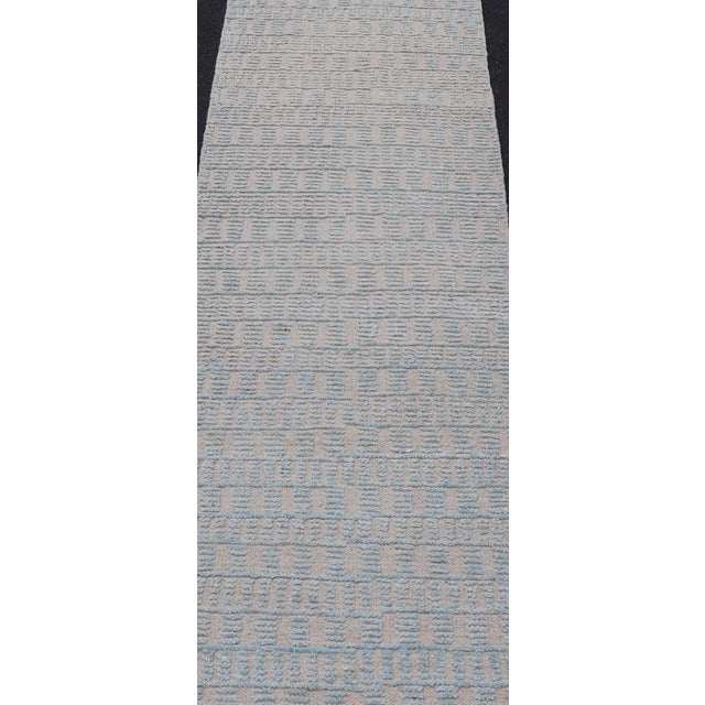 Early 21st Century Modern Casual Piled Runner in Lt. Blue and Taupe Colors With Minimalist Design 2'4" X 10'4" For Sale - Image 5 of 11