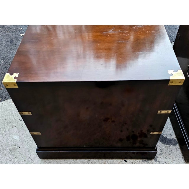 Brown Pair of Vintage English Mahogany Campaign Chest Side Tables For Sale - Image 8 of 12