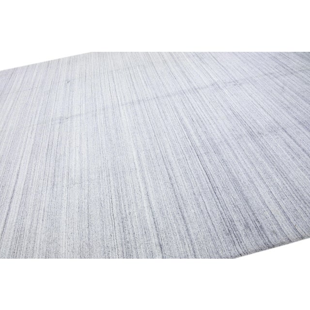 2020s Gray Modern Hand-Loom Wool Rug With Stripe Design For Sale In New York - Image 6 of 7