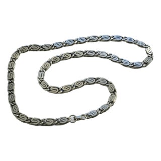 Vintage 1970s Silver Byzantine Scroll Link Chain Necklace For Sale