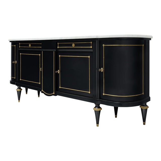 Classic Demilune, Louis XVI Style French Buffet, Ebonized, Circa 1920 For Sale - Image 4 of 9