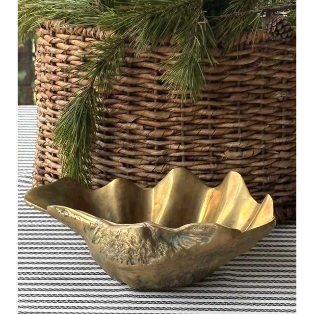 Traditional Vintage Palm Beach Style Solid Brass Clam Shell Catchall Bowl For Sale - Image 3 of 18