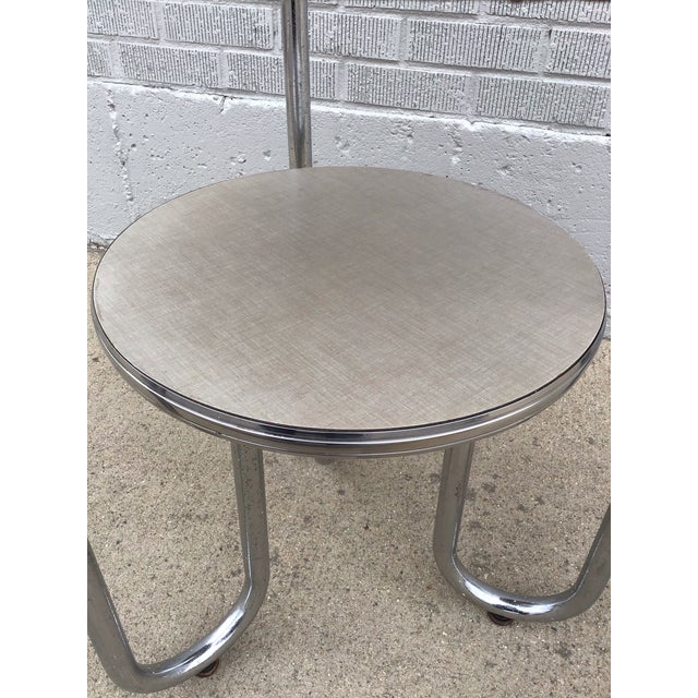 Metal Royal Chrome Round 2-Tier Side Table Circa 1930's For Sale - Image 7 of 12
