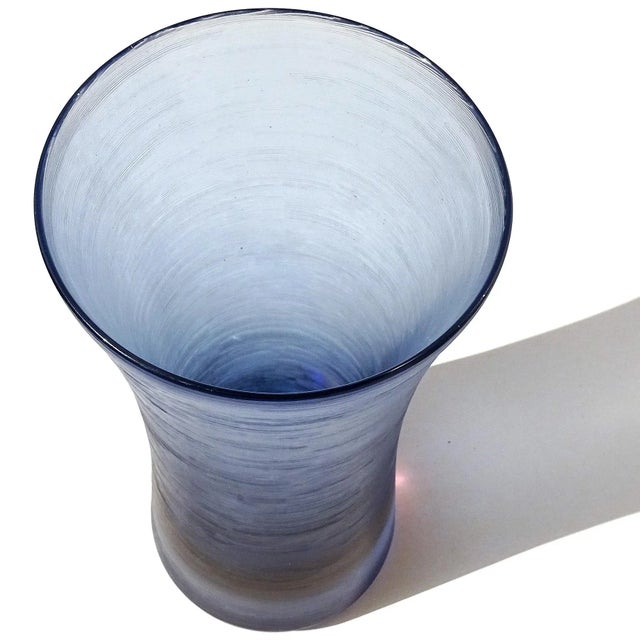 Beautiful vintage Murano hand blown Sommerso blue and peachy color Italian art glass flower vase. Designed by Paolo...