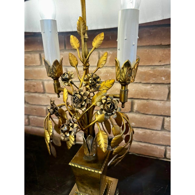 Pair of Mid-Century Italian Gilt Botanical Candelabra Lamps For Sale - Image 10 of 12