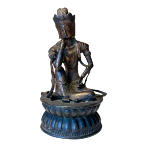 Japanese Bronze Statue Nyoirin Kannon on Lotus Throne