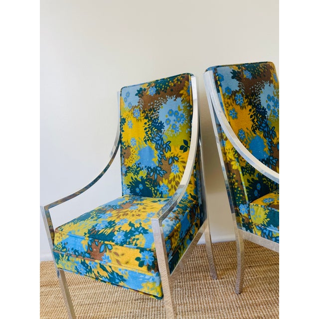 1970s Vintage 1970s Set of 6 Milo Baughman X Jack Lenor Larsen Floral Upholstered Dining Chairs Mid Century Modern For Sale - Image 5 of 10