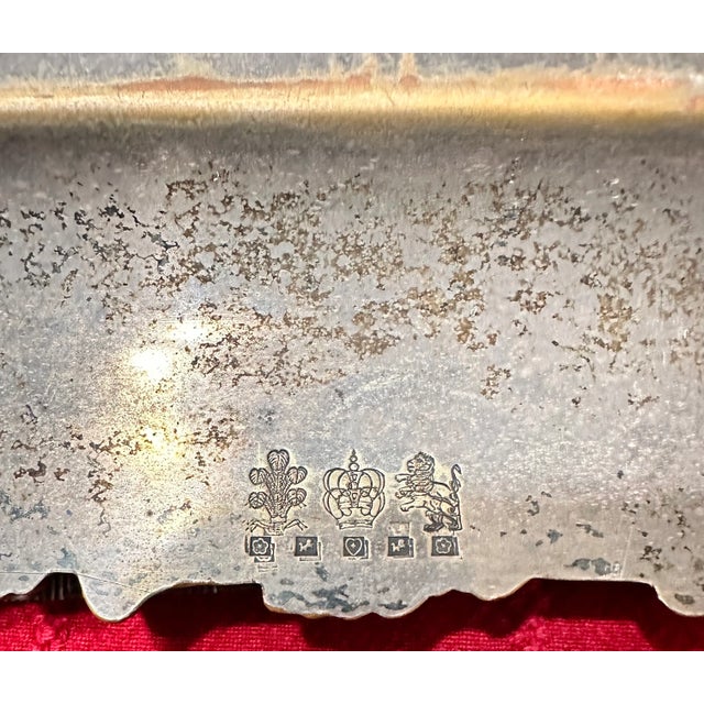 1990s English Victorian Silver Plate Over Copper Ornate Serving Tray Monogrammed For Sale - Image 9 of 12