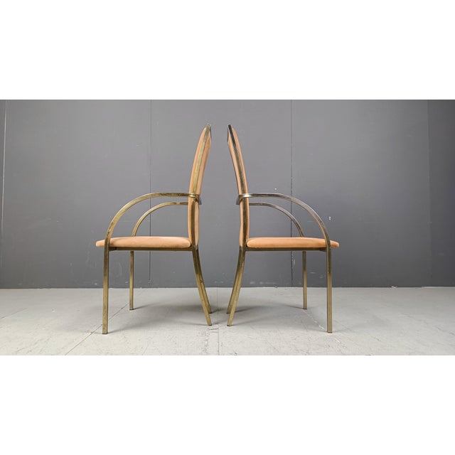 Brass and Alcantara Dining Chairs attributed to Belgochrom from Belgo Chrom / Dewulf Selection, 1970s, Set of 4 For Sale - Image 4 of 11