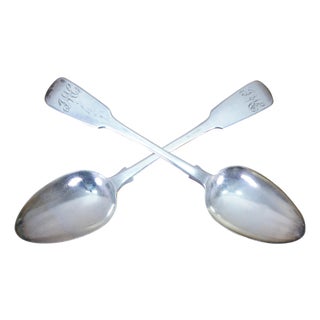 Antique 1836 Charles Shipway Tipped Pattern Sterling Silver Spoons 125g 8.5" - a Pair For Sale