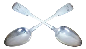 Antique 1836 Charles Shipway Tipped Pattern Sterling Silver Spoons 125g 8.5" - a Pair