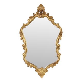 Vintage French Baroque Style Gold Crested Mirror, 1960s For Sale