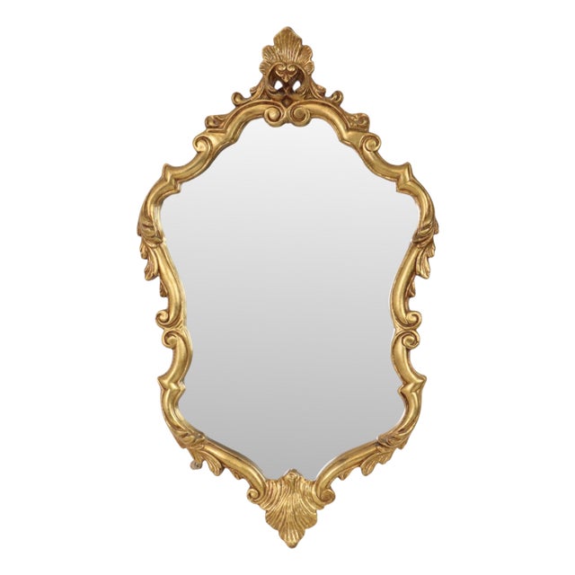 Vintage French Baroque Style Gold Crested Mirror, 1960s For Sale