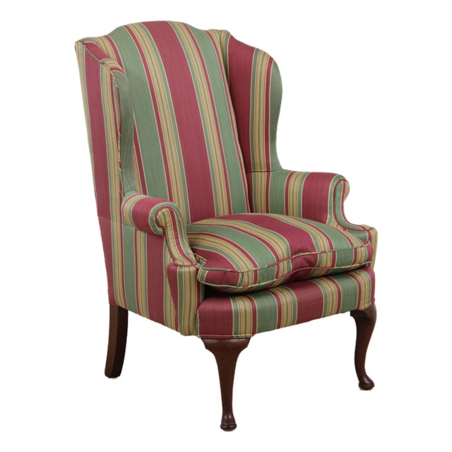 Queen Anne Upholstered WIng Chair W. Down Cushion For Sale