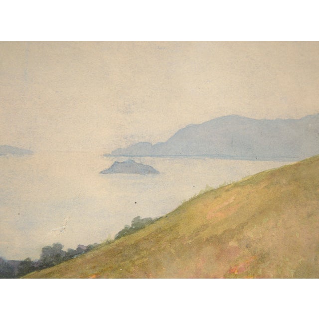 Paint Overlooking the Bay, Mid-Century Coastal Landscape Watercolor For Sale - Image 7 of 8