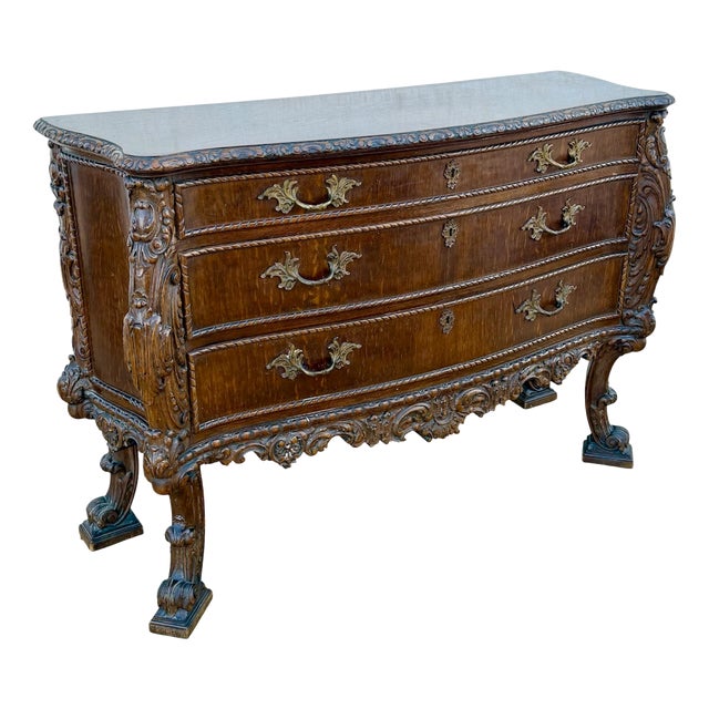 Spanish Baroque Revival Carved Wood Commode with Drawers, 1940 For Sale