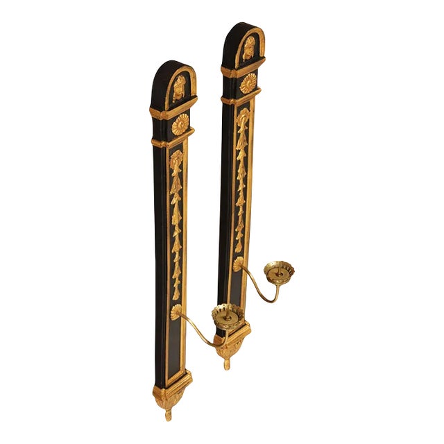 Egyptian Revival Style Pair of Partial Gilt Wall Sconces For Sale