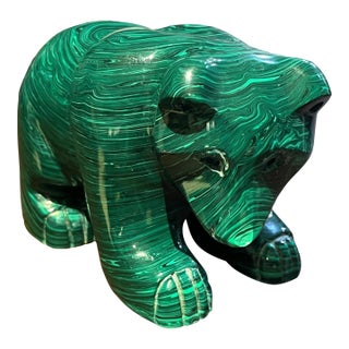Malachite (From Congo) Bear Beautiful Malachite Bear Statue. Deep Green Colors. For Sale