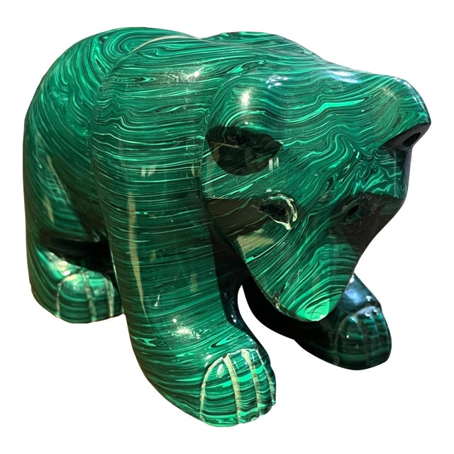 Malachite (From Congo) Bear Beautiful Malachite Bear Statue. Deep Green Colors. For Sale