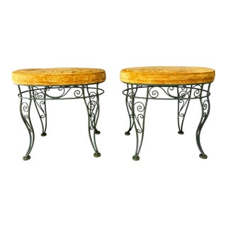 A Pair of Vintage Mid-Century Modern Wrought Iron Bench / Foot Stools. Circa 1960s For Sale