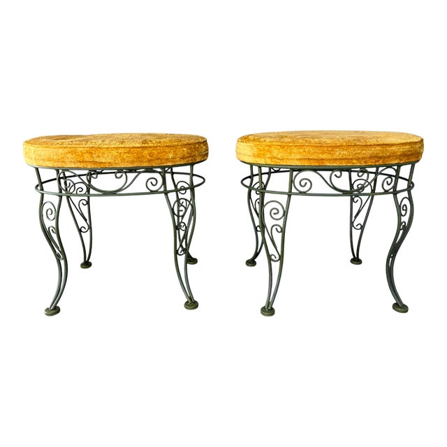 A Pair of Vintage Mid-Century Modern Wrought Iron Bench / Foot Stools. Circa 1960s For Sale