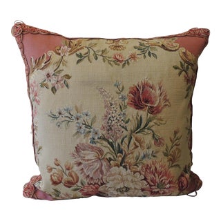 Pink Vintage Aubusson Square Decorative Pillow #1 For Sale