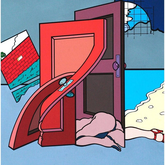 Contemporary Woman/Doors - Acrylic on Canvas by J. Carruana - 1977 For Sale - Image 3 of 4