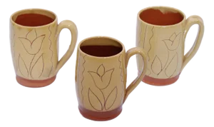 1980s Williamsburg Mugs With Scratch Flower Design Stamped - Set of Three