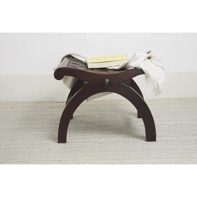 Brown Spanish Revival Wooden and Woven Leather Ottoman, 1940s For Sale - Image 8 of 11