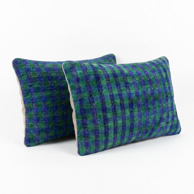 Mid-Century Modern Earthy Wool Lumbar Rug Pillow Cover 16'' X 23'' - Set of Two For Sale - Image 3 of 4