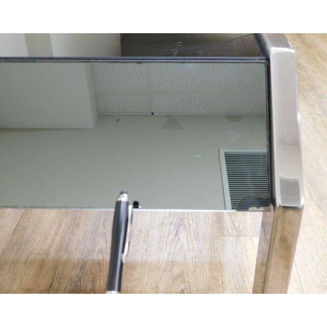Silver Mid-Century Modern Chrome & Smoked Mirror Side Tables - a Pair For Sale - Image 8 of 13