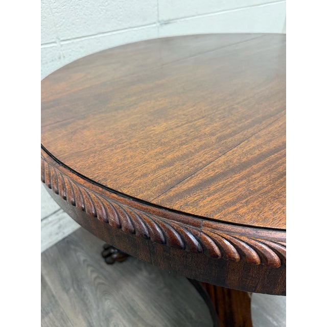 Brown Antique American Empire Carved Mahogany Lion Paw Feet Pedestal Center Table For Sale - Image 8 of 11