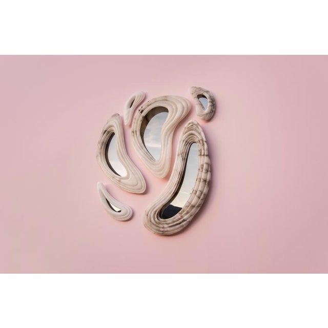 Aqua Fossil Wall Mirrors in Alabaster and Glass Mirror by Amarist Studio, Set of 6 For Sale - Image 13 of 16