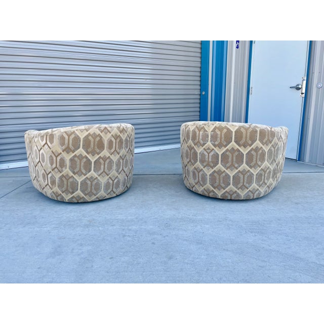 1960s Gray Upholstered Barrel Swivel Chairs - Set of 2 For Sale - Image 5 of 13