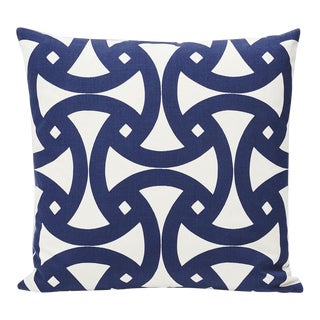 Schumacher Indoor/Outdoor Double-Sided Pillow in Santorini Print For Sale