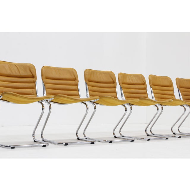 1970s Vintage Chrome and Leather Dining Room Chairs, 1970s, Set of 6 For Sale - Image 5 of 9
