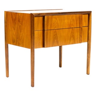 1960s Danish Modern Mid Century Walnut Nightstand Chest — Barney Flagg for Drexel Parallel For Sale