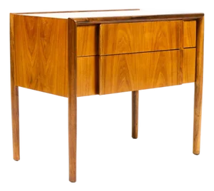 1960s Danish Modern Mid Century Walnut Nightstand Chest — Barney Flagg for Drexel Parallel