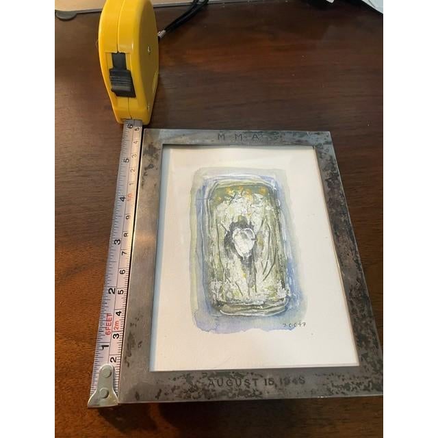 Black, Starr & Frost Rare 1945 Met Museum v-J Day Commemorative Sterling Silver Frame by Black, Starr & Gorham With Original 1947 Signed Mixed-Media Painting For Sale - Image 4 of 11