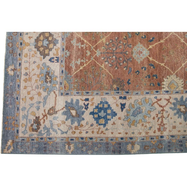 Early 21st Century Modern Indian Tabriz Handmade Allover Wool Rug With Brown Field by Apadana For Sale - Image 4 of 7