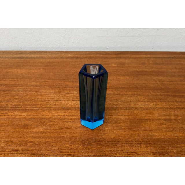 Vintage Blue Art Glass Block Vase, 1970s For Sale - Image 9 of 18