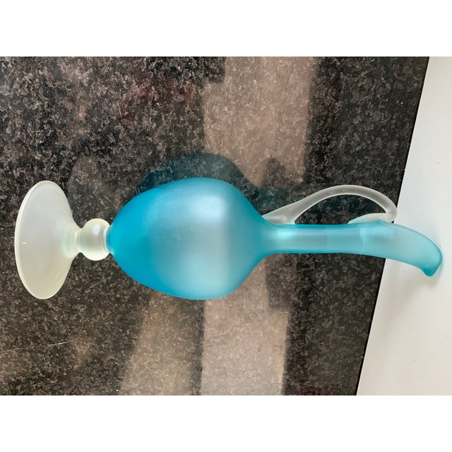 Turquoise Turquoise and White Sandblasted Glass Carafe, 1970s For Sale - Image 8 of 18
