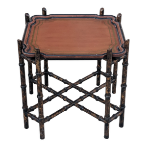 Vintage Chinoiserie Scalloped Tray Table With Tortoiseshell Faux Bamboo Base Made by Baker Furniture